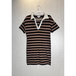 Evereve Womens Striped T-Shirt Polo Collar Dress Preppy Coastal Casual Sz Small